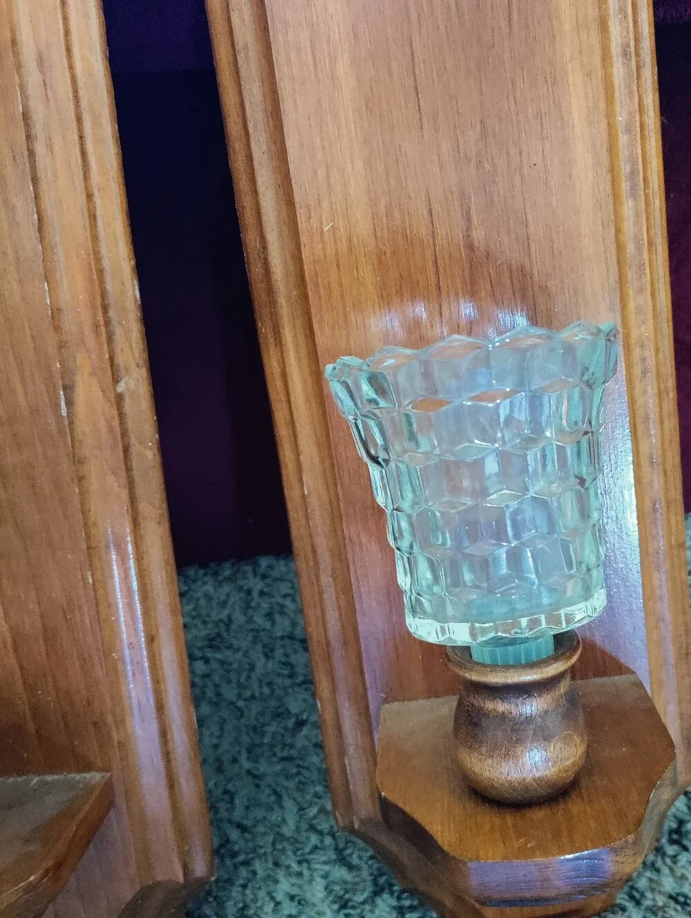 Set Of Wooden Vintage Wall Sconces With Glass Votive holders Cottagecore